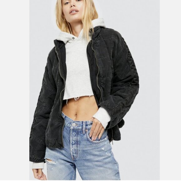 Free People Women's Dolman Quilted Denim Jacket Washed Black Size XS - Picture 1 of 5